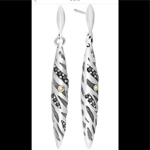 DEVATA Sterling Silver & 18K Gold Black Spinel Animal Print Drop Earrings, NWT